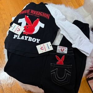 True Religion Playboy XS New Black, White & Red Playboy Graphic Sweat Set